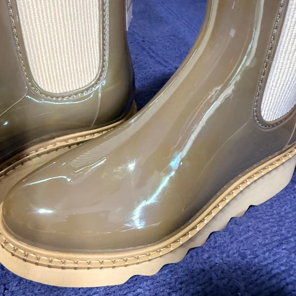 Dolce Vita Tropic H2O Rain Boots Women 8 Dark Moss Patent Stella Waterproof Lug‎